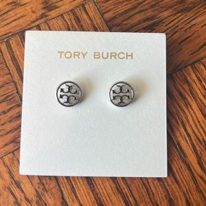 Tory Burch Miller Logo Stud Silver Brand New BNWT